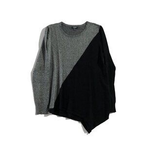Premise Sweater Womens Size M Black Gray Color Block Round Neck Asymmetric Tunic